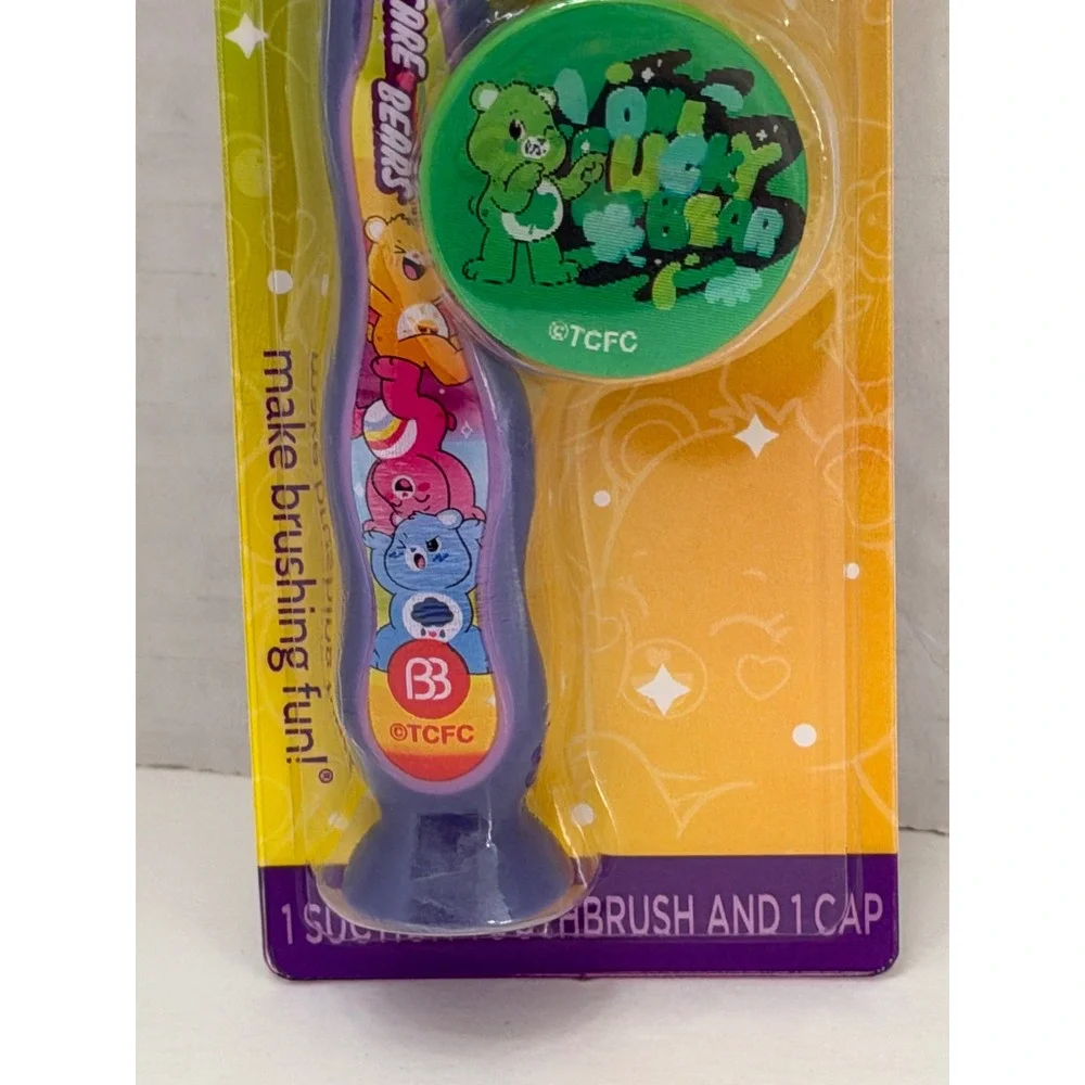 Brush Buddies Care Bears Toothbrush Kids Suction with Cap Soft Bristles Purple